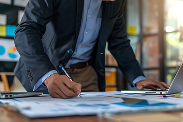 Wall Mural - Businessperson in business attire, collaborating on a project, copy space, portrait shot