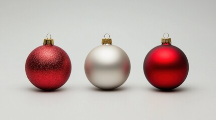 A set of three minimalist Christmas baubles arranged in a simple grid isolated background 50 keywords