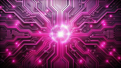 Futuristic glowing pink circuit board with intricate patterns