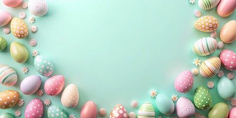 Wall Mural - Pastel background adorned with hidden Easter egg symbols