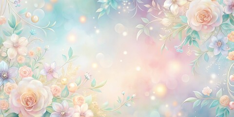 Wall Mural - Dreamy pastel gradients background adorned with delicate floral patterns and a pearlescent sheen