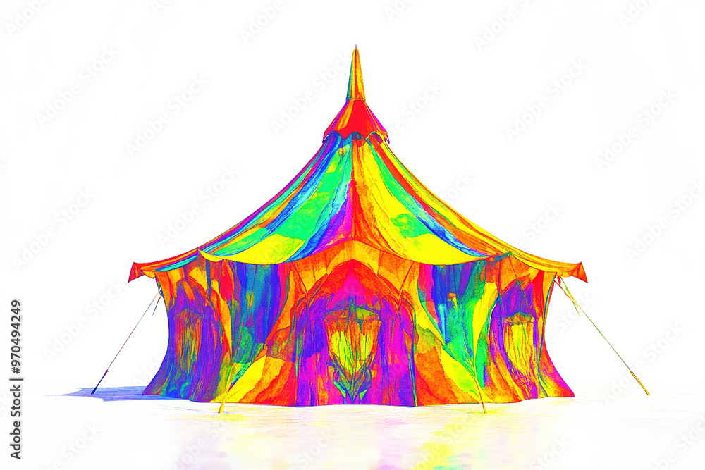 Vibrant watercolor clipart of a classic circus tent with bold red, blue ...