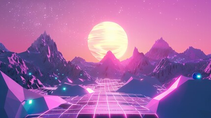 Wall Mural - retro_futuristic_sci-fi._Retrowave