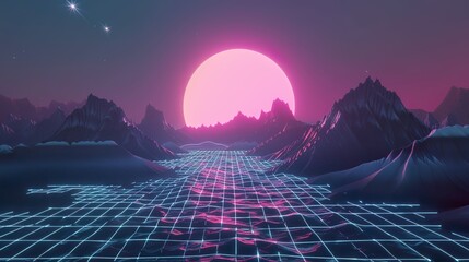 Wall Mural - retro_futuristic_sci-fi._Retrowave