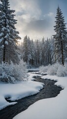 Sticker - Snow-covered landscape, capturing winter beauty.