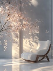 Wall Mural - Minimalist Blossom Decor in Contemporary Futuristic Interior Design