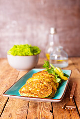 Close up view of vegetable pancakes.