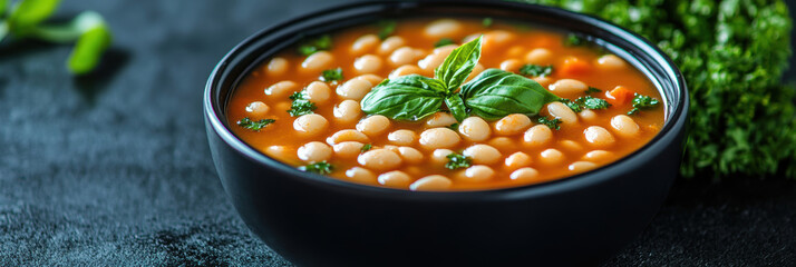 Canvas Print - Bean soup with vegetables. AI generative.