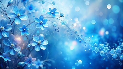 Wall Mural - ethereal background with shimmering blue flowers and fluid textures