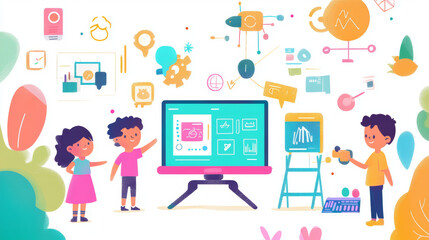 Wall Mural - a colorful design for kids learning about technology. it shows fun ways to learn about stem careers 