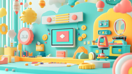 Wall Mural - a colorful design for kids learning about technology. it shows fun ways to learn about stem careers 