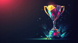 Fototapeta Sport - A colorful football trophy made of triangles and lines stands out against a dark background. The design is modern and abstract, with a 3D effect.low poly vector illustration.