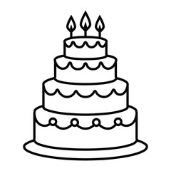 Canvas Print - Tiered birthday cake with candles line icon. Kid coloring page