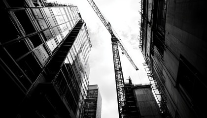 Urban development  capturing city construction sites with tower cranes in action