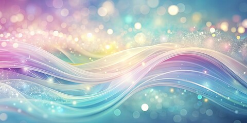 Wall Mural - Abstract wave-like patterns with pastel colors and shimmering particles, ideal for backgrounds and design elements