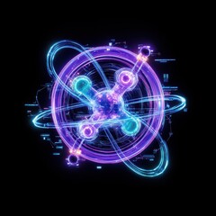 A vibrant, futuristic depiction of an atom, showcasing glowing electrons and intricate energy patterns in a dark background.