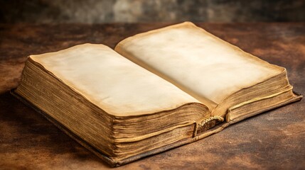 Antique Book with an Empty Page Against a Brown Backdrop