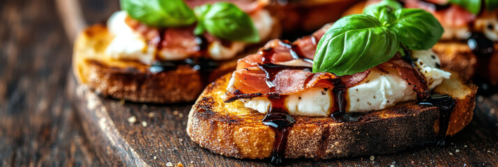 Wall Mural - toasted crostini with burrata cheese. AI generative.