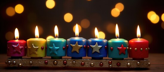 Colorful Candles Glowing in Festive Light