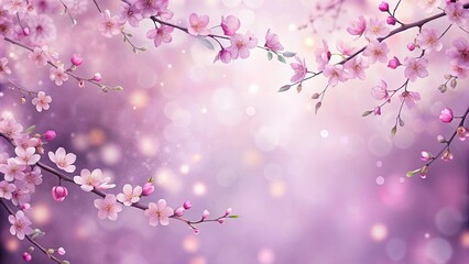 Wall Mural - Ethereal lavender and pink background with shimmering plum blossom lines, perfect for a dreamy and elegant design