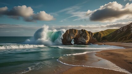 Powerful Wave Crashing Through a Rock Arch