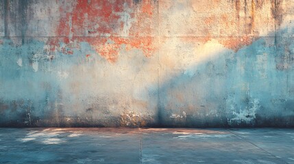 Wall Mural - Distressed Concrete Wall with Sunlit Floor