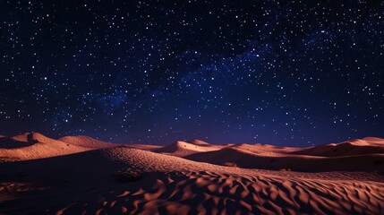 Desert and Stars: Create a serene scene of a desert landscape under a star-filled sky, with the sand dunes bathed in starlight