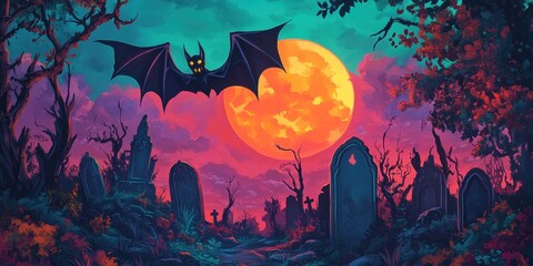 Sticker - Glowing bat melting moon twisted graveyard 