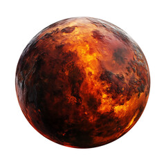 Wall Mural - a fiery red planet with rugged, rocky terrain and dust storms, isolated on white background.