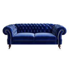 a luxurious, deep-seated sofa with a plush velvet upholstery in royal blue, isolated on white background