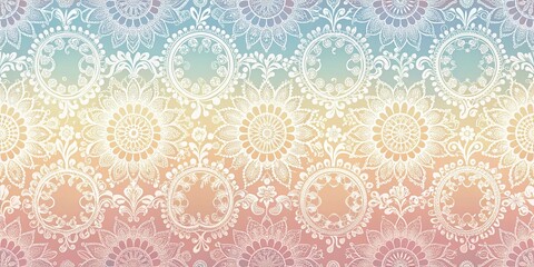 Wall Mural - Pastel gradient wallpaper with intricate lace design on warm light background