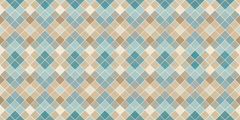 Wall Mural - Tessellated diamond pattern in blue and beige tones, retro geometric background