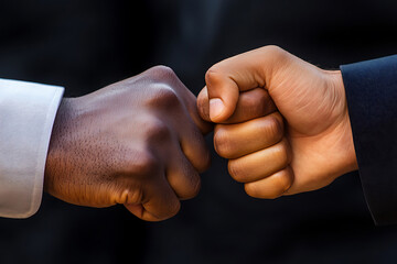 black People, hands and fist bump in workplace for teamwork, collaboration and solidarity with synergy