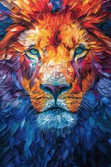 Wall Mural - A vibrant, abstract representation of a lion's face, showcasing bold colors and geometric shapes.