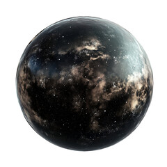 Wall Mural - a planet with a smooth, glass-like surface reflecting the stars, isolated on white background.