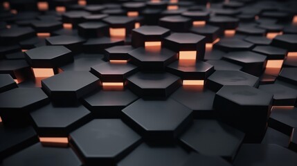 Wall Mural - a close-up view of interconnected hexagonal shapes with glowing edges, creating a modern, abstract d