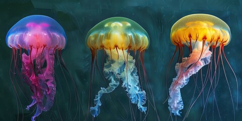 Wall Mural - Three Pacific Sea Nettle Jellyfish Chrysaora fuscescens