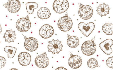 Wall Mural - Christmas toy, cookie, pattern, Hand drawn illustration	
