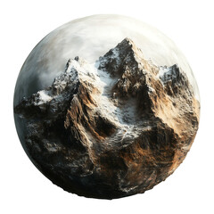 Wall Mural - a rocky planet with deep canyons and towering mountain ranges, isolated on white background.