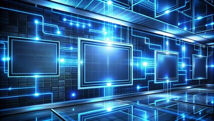 Modern tech background with digital screens and glowing lines