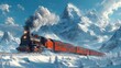 © kardaska - Red train traveling through snowy mountains in winter