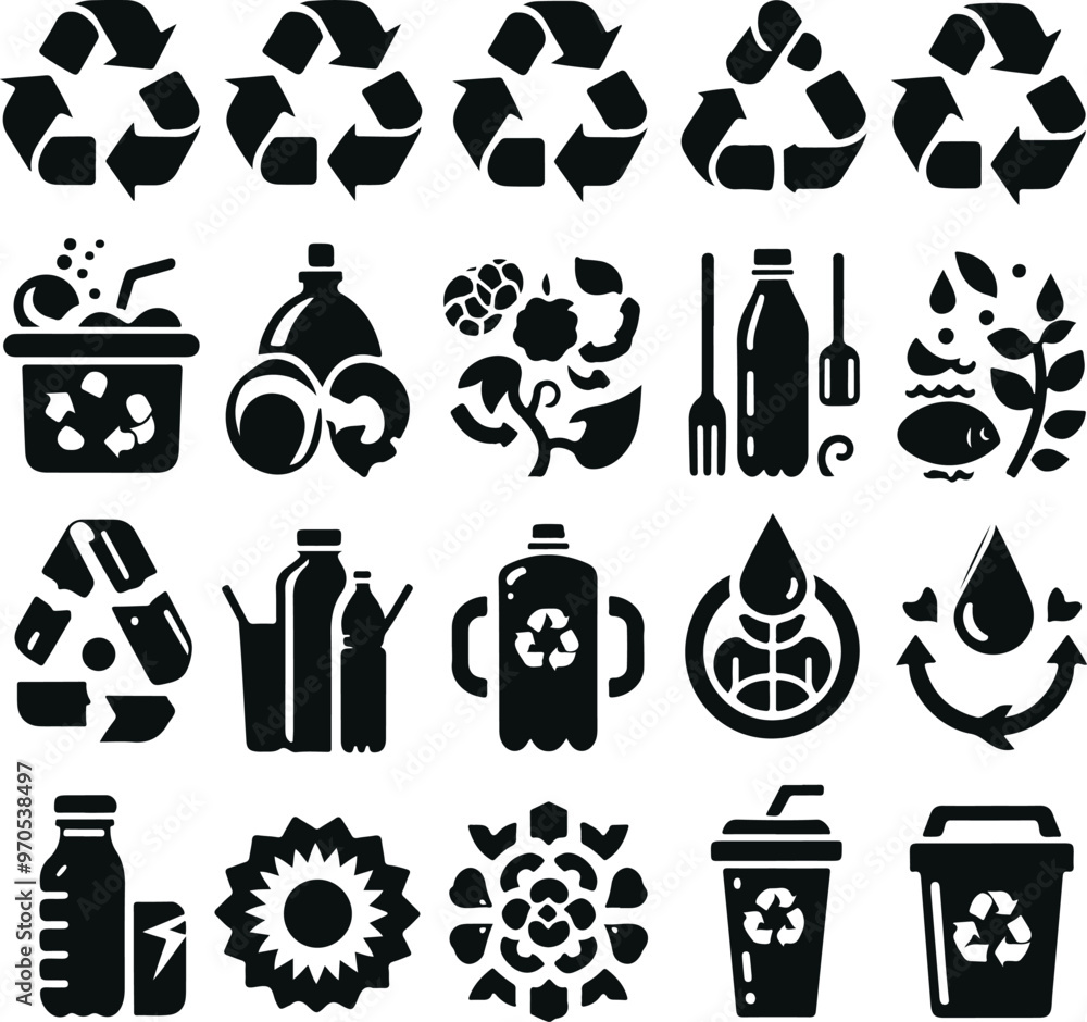 Monochrome Cosmonaut Set Of Triangular Recycling Icon black color For ...