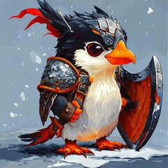 Sticker - Brave Penguin Warrior with Shield