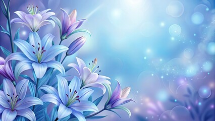 Wall Mural - Sophisticated wallpaper featuring a lavender and sky blue gradient with glowing lilies