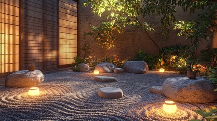 Wall Mural - Zen Garden at Dusk.