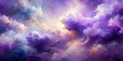 Wall Mural - abstract painting of smooth brush strokes in purples and silvers resembling clouds with glowing ligh
