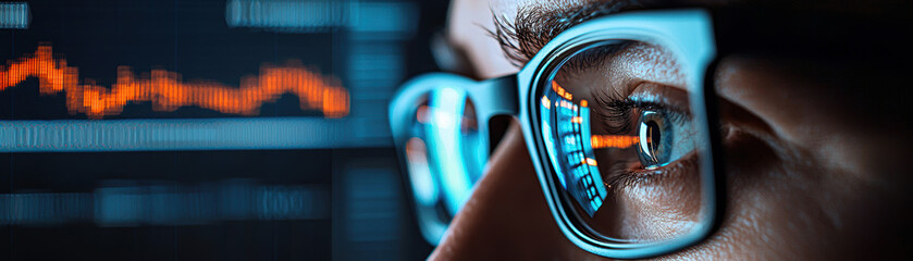 Robotic eyes following multiple moving stock graphs, surveillance, AI monitoring financial trends