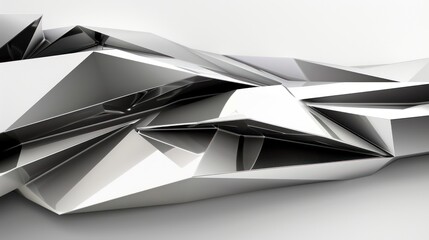 Wall Mural - a sleek, abstract composition of metallic surfaces with sharp angles and facets, evoking a sense of 