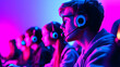 © Lizbond - Young gamers engaged in competitive play wearing headsets in a vibrant, colorful gaming environment