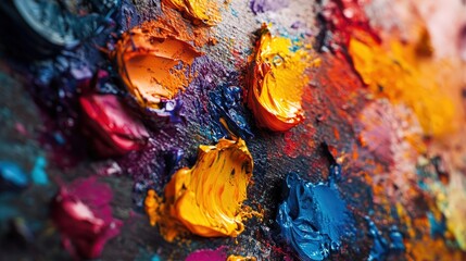 Wall Mural - close-up of paint splashes on a textured canvas.